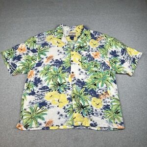 High Sierra Rayon Hawaiian Shirt Medium Green Yellow Tropical Palms Retro Style‎